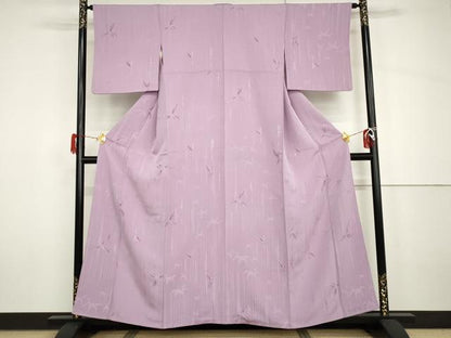 平和屋着物●上質な色無地　笹竹地紋　菖蒲色　正絹　逸品　AABH7166cs