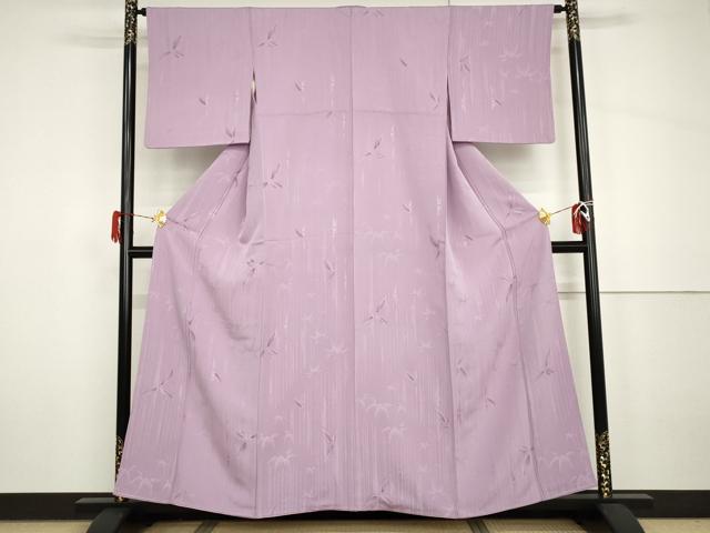 平和屋着物●上質な色無地　笹竹地紋　菖蒲色　正絹　逸品　AABH7166cs