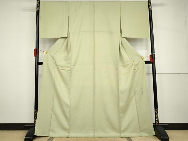 平和屋着物●上質な色無地　作家物　花松地紋　若菜色　正絹　逸品　AABH7167cs
