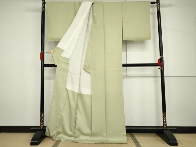 平和屋着物●上質な色無地　作家物　花松地紋　若菜色　正絹　逸品　AABH7167cs