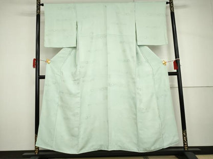 平和屋着物●上質な色無地　草花地紋　青磁鼠色　正絹　逸品　AABH7168cs