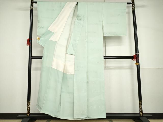 平和屋着物●上質な色無地　草花地紋　青磁鼠色　正絹　逸品　AABH7168cs 平和屋着物○上質な色無地 草花地紋 青磁鼠色 正絹 逸品 AABH7168cs