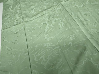 平和屋着物●上質な色無地　立波地紋　山葵色　正絹　逸品　未使用　AABH7170cs
