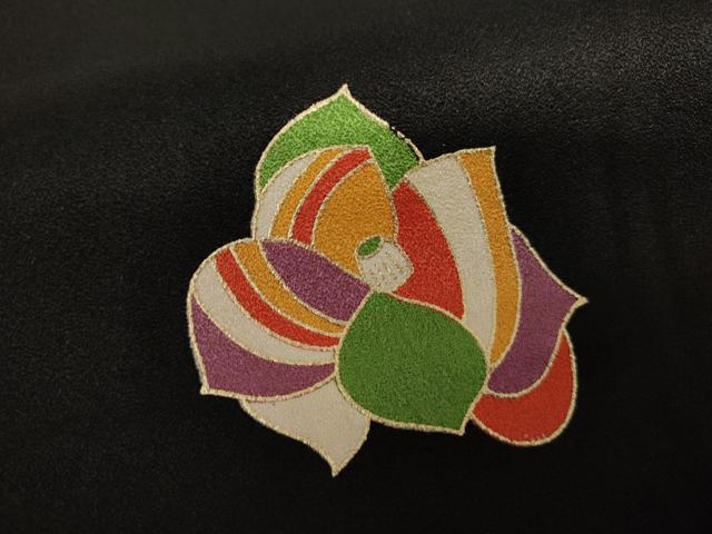 平和屋着物●上質な小紋　舞花文　黒地　金彩　正絹　逸品　AABH7175cs 平和屋着物○上質な小紋 舞花文 黒地 金彩 正絹 逸品 AABH7175cs