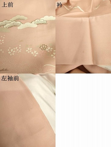 平和屋着物●訪問着　友禅　駒刺繍　地紙風景花松船文　金彩　正絹　逸品　AABH7179cs