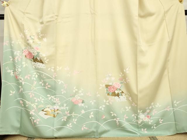 平和屋着物●訪問着　地紙花蝶芝文　暈し染め　金彩　正絹　逸品　AABH7180cs