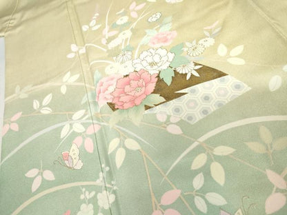 平和屋着物●訪問着　地紙花蝶芝文　暈し染め　金彩　正絹　逸品　AABH7180cs