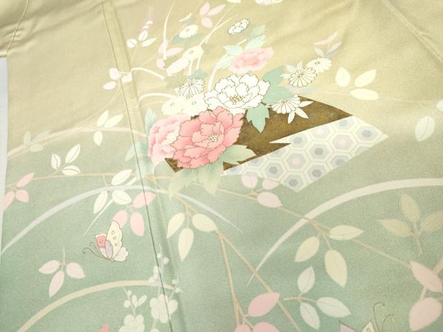 平和屋着物●訪問着　地紙花蝶芝文　暈し染め　金彩　正絹　逸品　AABH7180cs