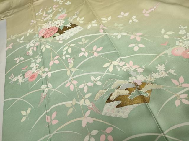 平和屋着物●訪問着　地紙花蝶芝文　暈し染め　金彩　正絹　逸品　AABH7180cs
