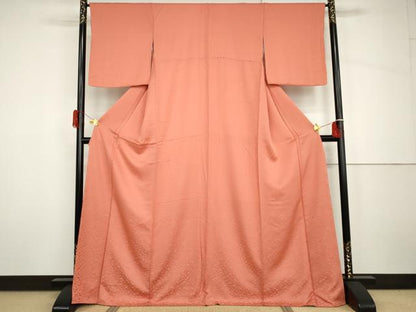 平和屋着物●上質な色無地　あられ地紋　鉛丹色　正絹　逸品　未使用　AABH7185cs