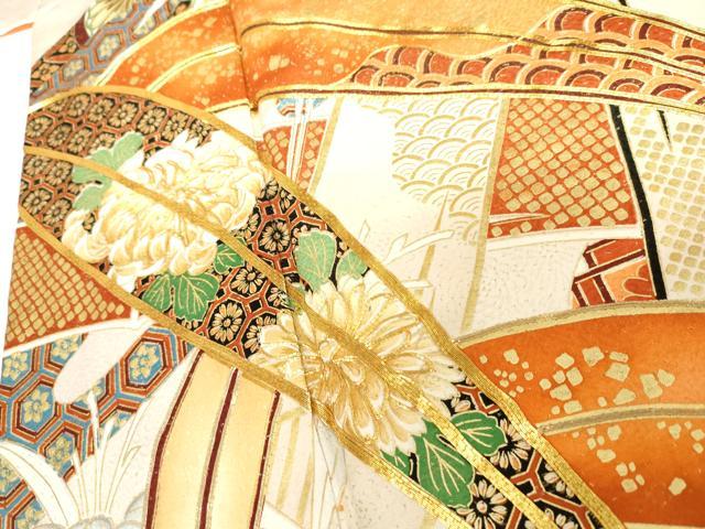 平和屋着物●豪華振袖　駒刺繍　笹竹吉祥文　金彩　金通し地　正絹　逸品　AABH7191cs