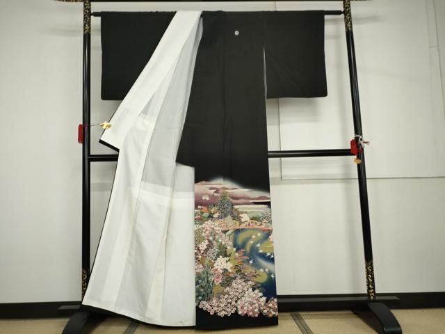 平和屋着物●豪華黒留袖　友禅　作家物　飛鳥梅風景花文　暈し染め　やまと誂製　正絹　逸品　AABH7193cs