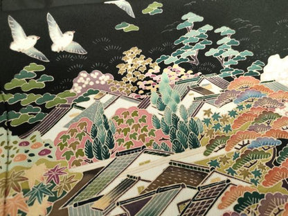 平和屋着物●豪華黒留袖　友禅　作家物　飛鳥梅風景花文　暈し染め　やまと誂製　正絹　逸品　AABH7193cs