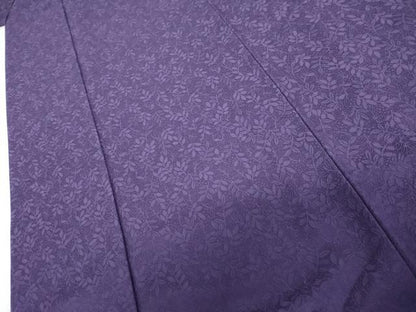 平和屋着物●上質な色無地　南天枝葉地紋　菖蒲色　正絹　逸品　AABH7195cs