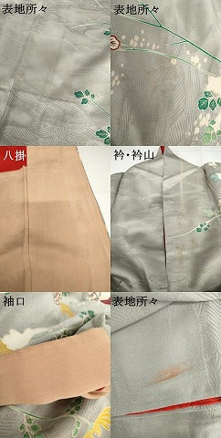 平和屋着物●アンティーク　大正ロマン　訪問着　友禅　駒刺繍　枝菊　金彩　正絹　逸品　AABH7200cs