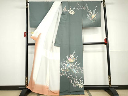 平和屋着物●訪問着　友禅　枝花文　暈し染め　正絹　逸品　未使用　AABH7203cs