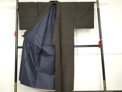 平和屋着物●男性　紬　色無地　赤墨色　正絹　逸品　AABH7204cs