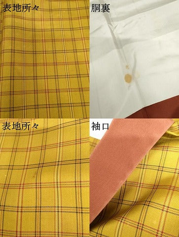 平和屋着物●本場黄八丈　綾織　格子　やまと誂製　正絹　逸品　AABH7205cs