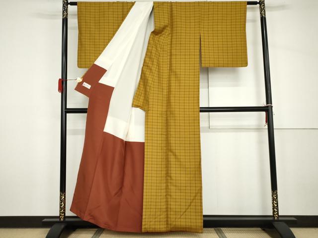 平和屋着物●本場黄八丈　綾織　格子　やまと誂製　正絹　逸品　AABH7205cs