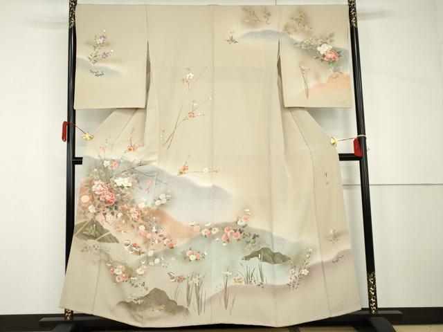 平和屋着物●伝統工芸士　吉岡肇　訪問着　鴛鴦枝花文　暈し染め　金彩　正絹　逸品　AABH7208cs