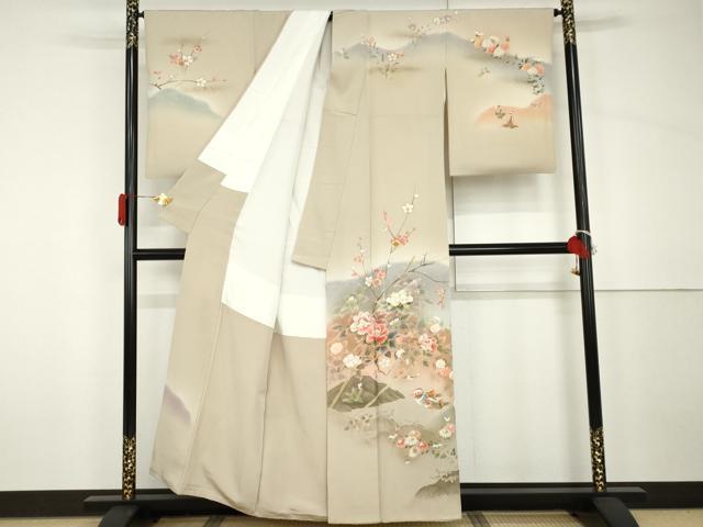 平和屋着物●伝統工芸士　吉岡肇　訪問着　鴛鴦枝花文　暈し染め　金彩　正絹　逸品　AABH7208cs