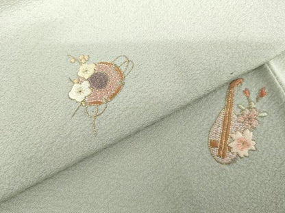平和屋着物●総刺繍　訪問着　花楽器文　金糸　正絹　逸品　AABH7210cs