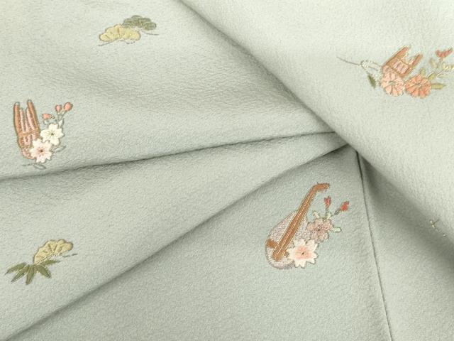 平和屋着物●総刺繍　訪問着　花楽器文　金糸　正絹　逸品　AABH7210cs