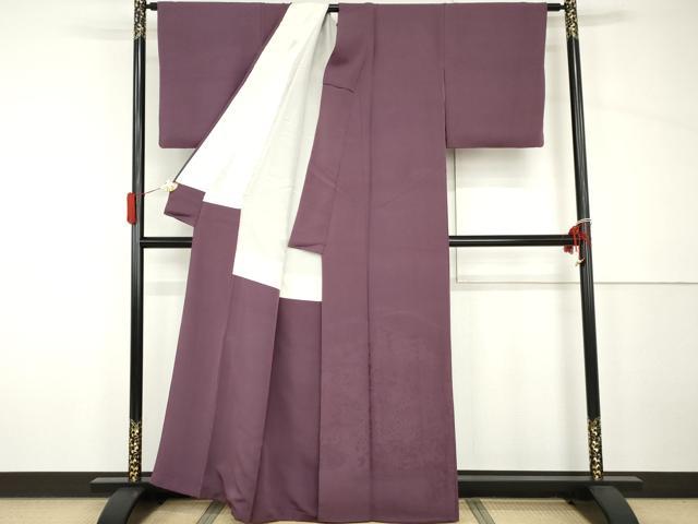 平和屋着物●豪華色留袖　樹林風景地紋　京紫色地　正絹　逸品　AABH7211cs