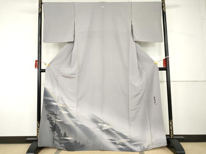 平和屋着物●染色作家　津室朱光　色留袖　重ね山樹林シルエット　暈し染め　金銀彩　正絹　逸品　AABH7214cs