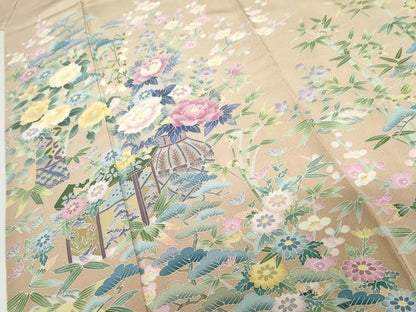 平和屋着物●本加賀友禅作家　染元千紅代表　寺西一紘　色留袖　松竹梅飾花文　正絹　逸品　AABH7215cs