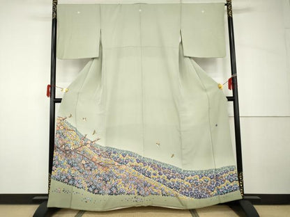 平和屋着物●本加賀友禅作家　小林賢一郎　色留袖　飛鳥草花文　暈し染め　正絹　逸品　AABH7219cs