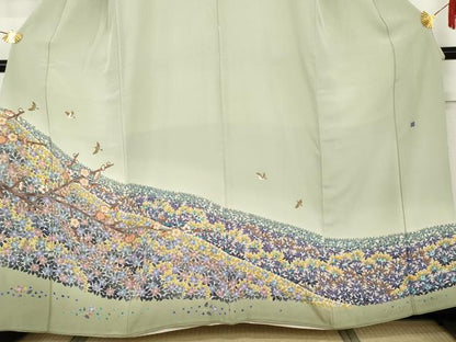平和屋着物●本加賀友禅作家　小林賢一郎　色留袖　飛鳥草花文　暈し染め　正絹　逸品　AABH7219cs