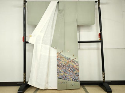 平和屋着物●本加賀友禅作家　小林賢一郎　色留袖　飛鳥草花文　暈し染め　正絹　逸品　AABH7219cs