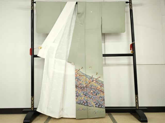 平和屋着物●本加賀友禅作家　小林賢一郎　色留袖　飛鳥草花文　暈し染め　正絹　逸品　AABH7219cs
