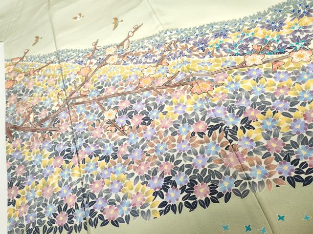 平和屋着物●本加賀友禅作家　小林賢一郎　色留袖　飛鳥草花文　暈し染め　正絹　逸品　AABH7219cs