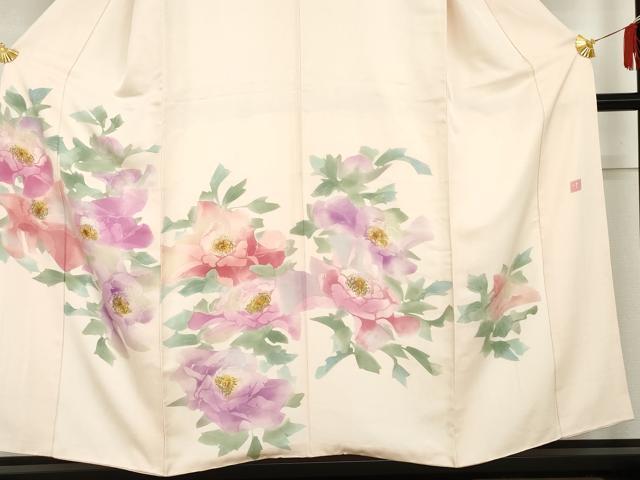 平和屋着物●訪問着　作家物　手描き　ろうけつ染　草花文　正絹　逸品　AABH7220cs