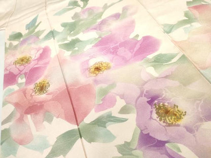 平和屋着物●訪問着　作家物　手描き　ろうけつ染　草花文　正絹　逸品　AABH7220cs