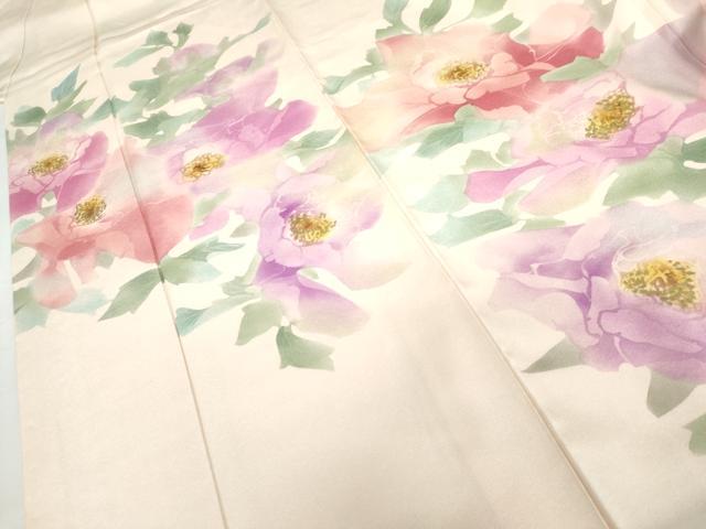 平和屋着物●訪問着　作家物　手描き　ろうけつ染　草花文　正絹　逸品　AABH7220cs