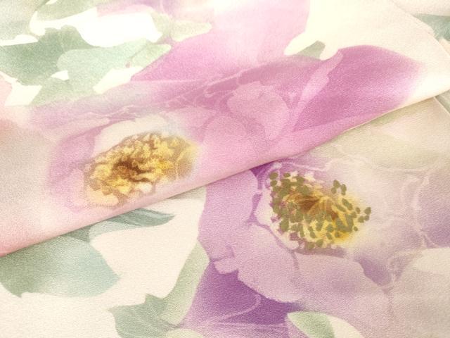 平和屋着物●訪問着　作家物　手描き　ろうけつ染　草花文　正絹　逸品　AABH7220cs