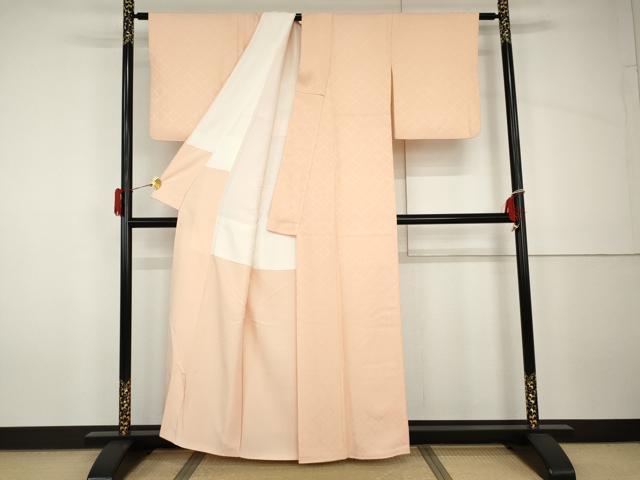 平和屋着物●上質な色無地　松皮菱地紋　洗柿色　正絹　逸品　AABH7225cs