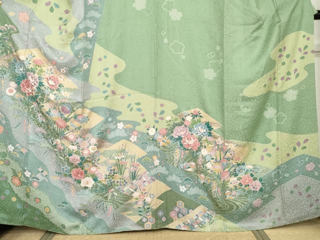 平和屋着物●訪問着　鴛鴦吉祥草花文　金彩　正絹　逸品　AABH7229cs