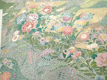 平和屋着物●訪問着　鴛鴦吉祥草花文　金彩　正絹　逸品　AABH7229cs