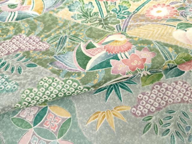 平和屋着物●訪問着　鴛鴦吉祥草花文　金彩　正絹　逸品　AABH7229cs