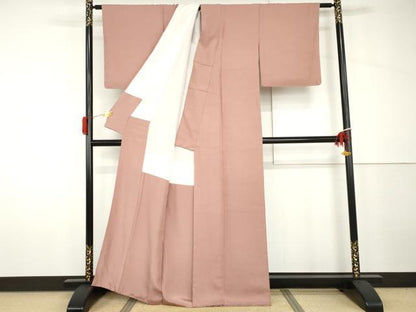平和屋着物●京加賀友禅　百貫達雄監修　色無地　退紅色　正絹　逸品　未使用　AABH7235cs
