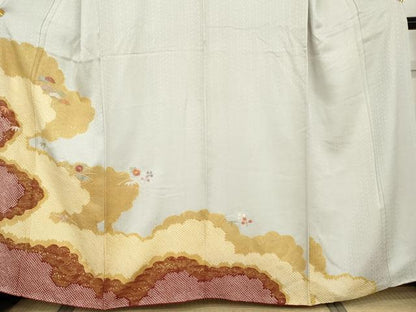 平和屋着物●訪問着　絞り　刺繍　雲取り芝花文　金彩　正絹　逸品　AABH7236cs