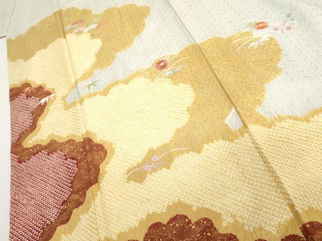 平和屋着物●訪問着　絞り　刺繍　雲取り芝花文　金彩　正絹　逸品　AABH7236cs