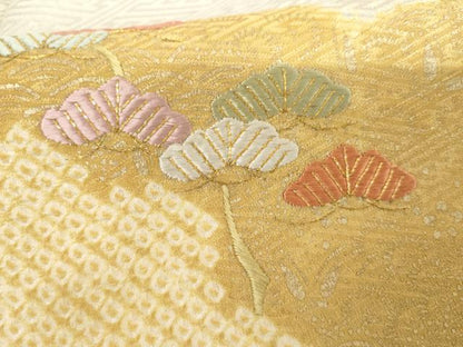 平和屋着物●訪問着　絞り　刺繍　雲取り芝花文　金彩　正絹　逸品　AABH7236cs