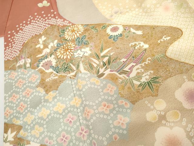 平和屋着物●訪問着　駒刺繍　松竹梅花文　金銀彩　正絹　逸品　AABH7237cs