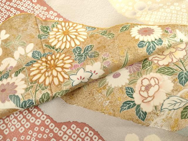 平和屋着物●訪問着　駒刺繍　松竹梅花文　金銀彩　正絹　逸品　AABH7237cs