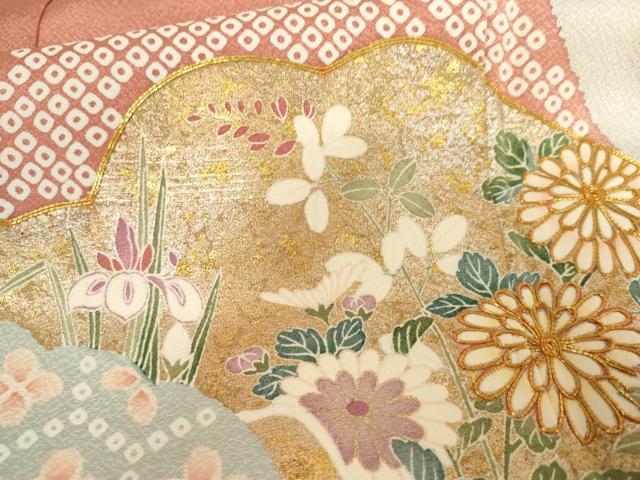 平和屋着物●訪問着　駒刺繍　松竹梅花文　金銀彩　正絹　逸品　AABH7237cs